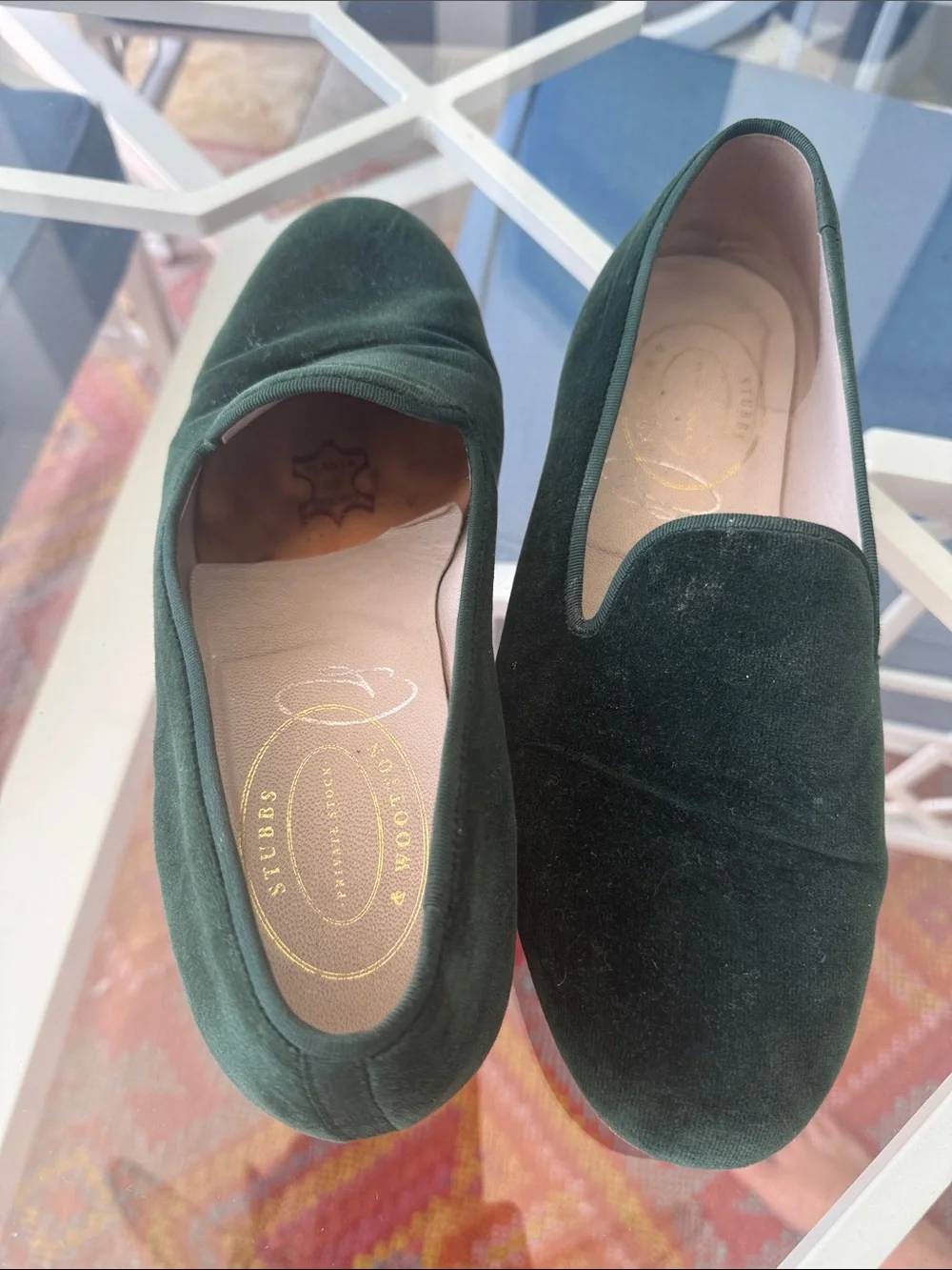 Stubbs & Wootton Emerald Green Velvet Slip-On Loafers